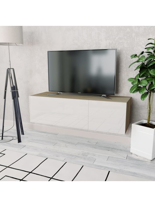 Tv skapītis, inženierijas koks, spīdīgi balta, ozolkoka krāsa