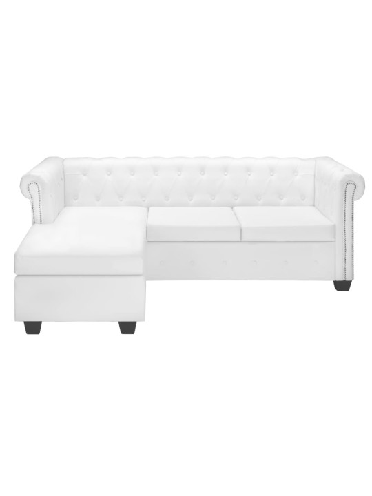 Stūra dīvāns Chesterfield, balta mākslīga zamšāda