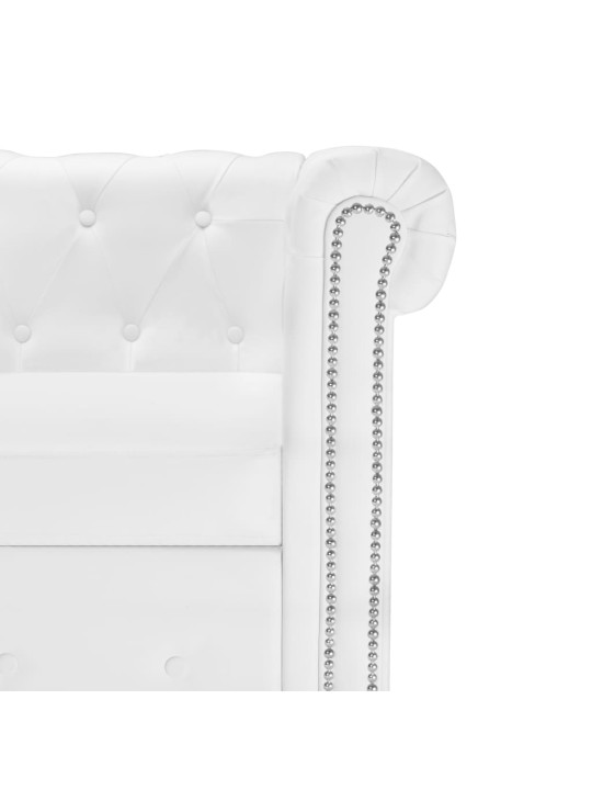 Stūra dīvāns Chesterfield, balta mākslīga zamšāda