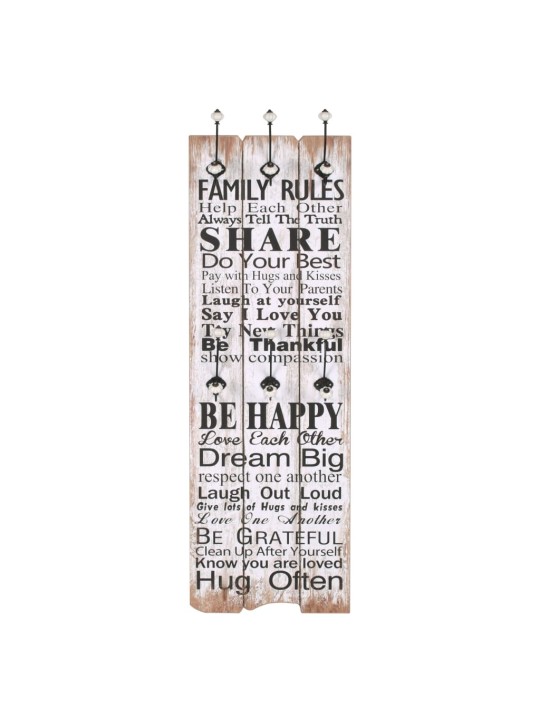 Drēbju pakaramais family rules, 120x40 cm, 6 āķīši