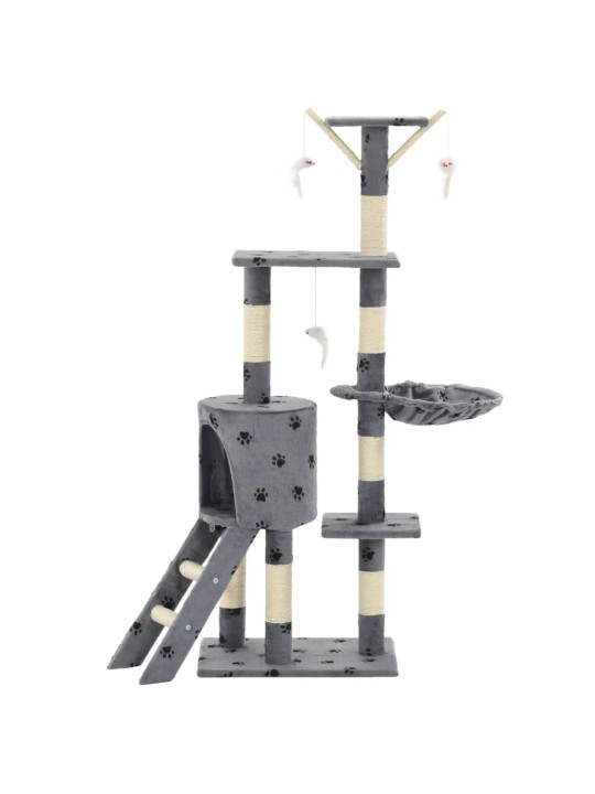 Kaķu māja, stabi nagu asināšanai, 138cm, pelēka ar ķepu apdruku