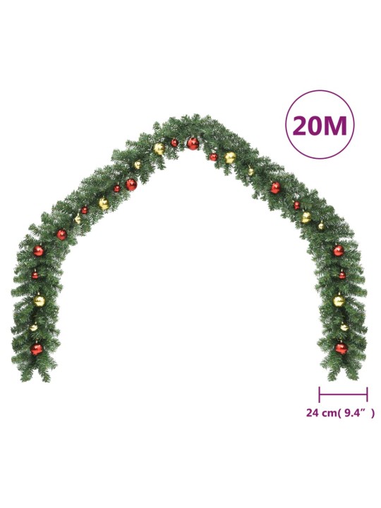 Ziemassvētku vītne, izrotāta ar bumbiņām un led lampiņām, 20 m