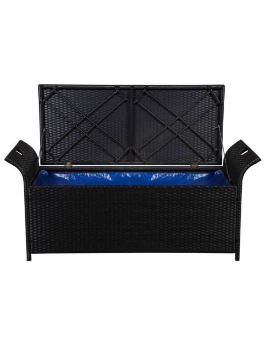 Uzglabāšanas sols ar matraci, 138 cm, PE rotangpalma, melns