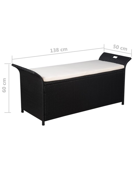 Uzglabāšanas sols ar matraci, 138 cm, PE rotangpalma, melns