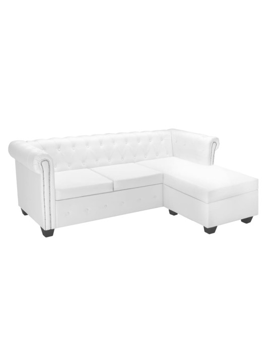 Stūra dīvāns Chesterfield, balta mākslīga zamšāda