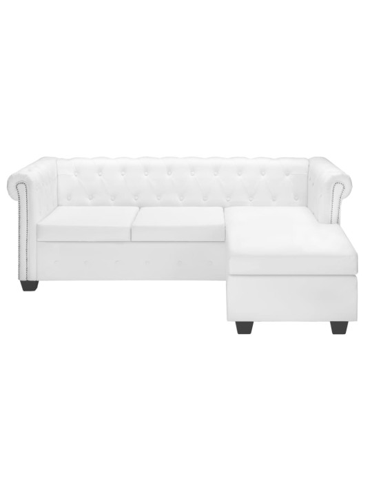 Stūra dīvāns Chesterfield, balta mākslīga zamšāda