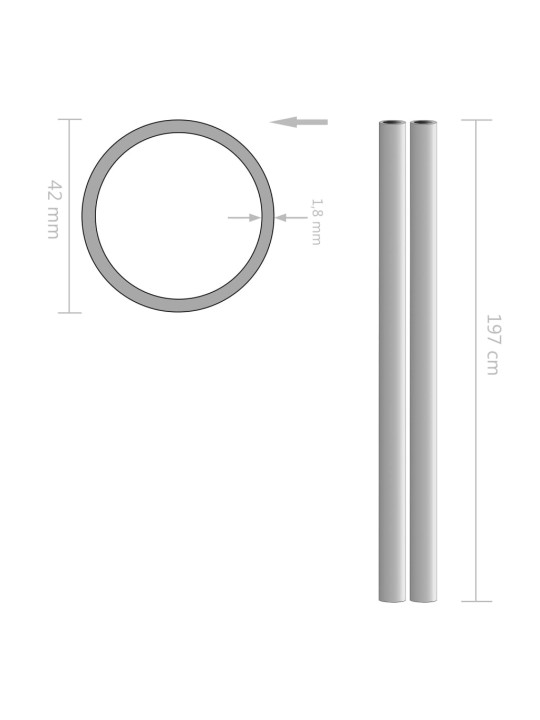 Nerūsējoša tērauda caurules, 2 gab., apaļas, v2a, 2m, ø42x1,8mm