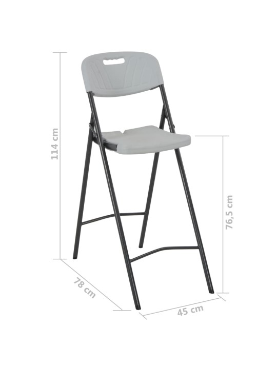Saliekami bāra krēsli, 2 gab., hdpe, tērauds, balti