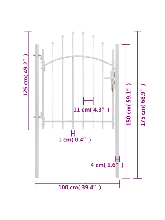 Dārza vārti, tērauds, 1x1,75 m, balti