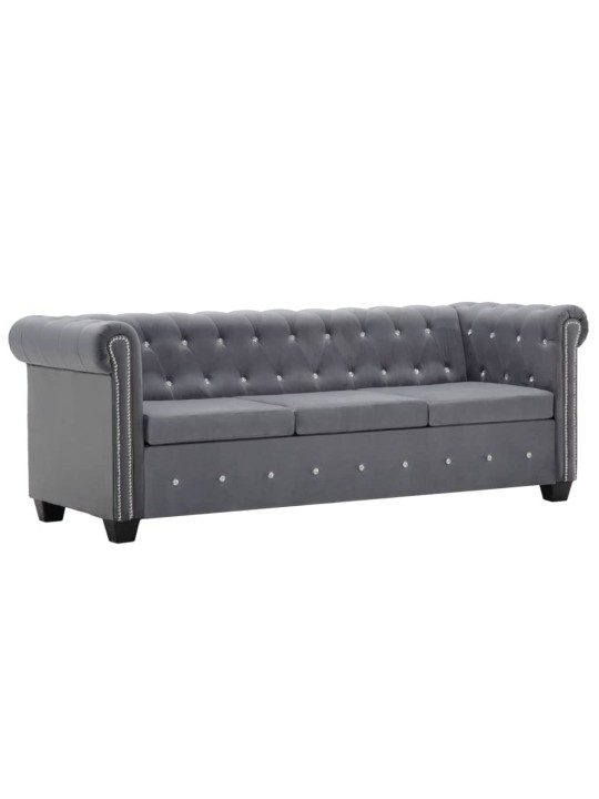 Chesterfield dīvāns, trīsvietīgs, 199x75x72 cm, pelēks samts