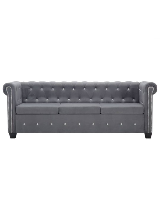 Chesterfield dīvāns, trīsvietīgs, 199x75x72 cm, pelēks samts