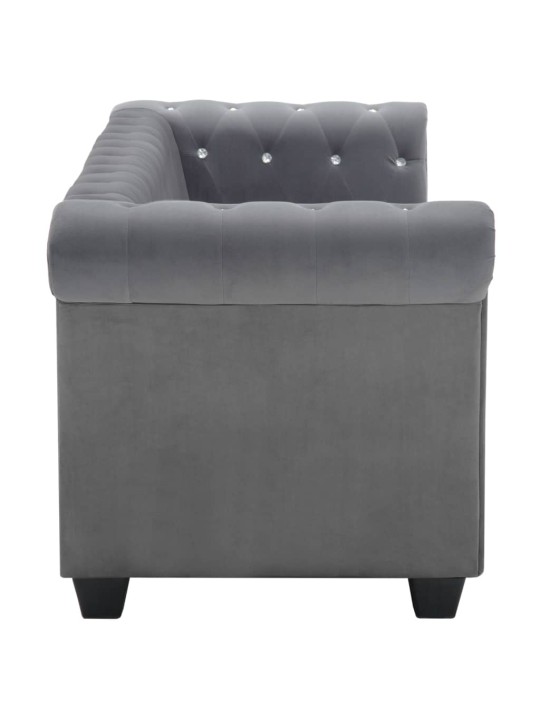Chesterfield dīvāns, trīsvietīgs, 199x75x72 cm, pelēks samts