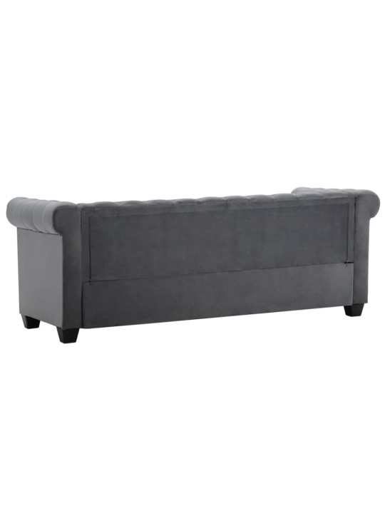 Chesterfield dīvāns, trīsvietīgs, 199x75x72 cm, pelēks samts