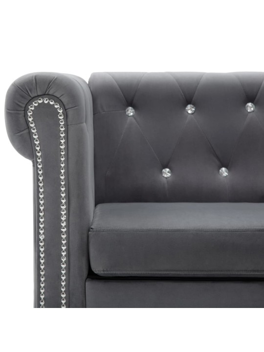 Chesterfield dīvāns, trīsvietīgs, 199x75x72 cm, pelēks samts