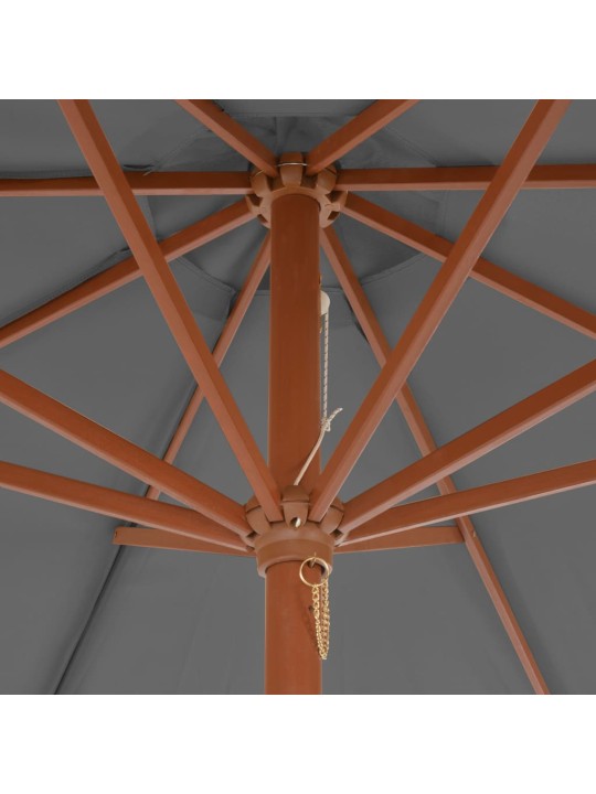 Dārza saulessargs ar koka kātu, 300 cm, antracītpelēks
