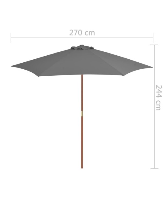 Dārza saulessargs ar koka kātu, 270 cm, antracītpelēks