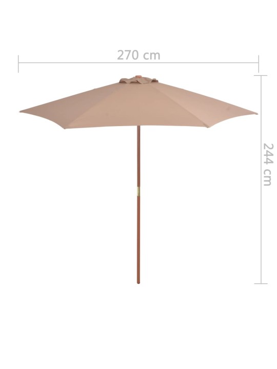 Dārza saulessargs ar koka kātu, 270 cm, pelēkbrūns
