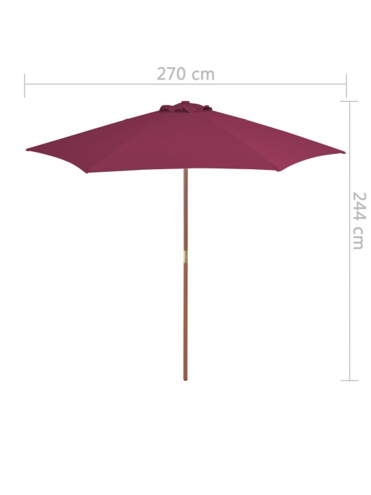 Dārza saulessargs ar koka kātu, 270 cm, bordo sarkans