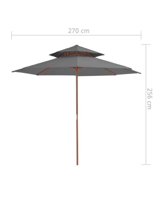 Saulessargs ar dubultu jumtu, antracītpelēks, 270 cm, koka kāts