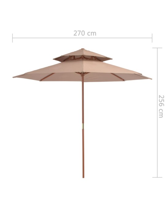 Saulessargs ar dubultu jumtu, pelēkbrūns, 270 cm, koka kāts