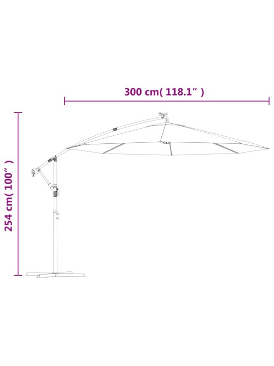Saulessargs ar led gaismām un tērauda kātu, 300 cm, pelēks