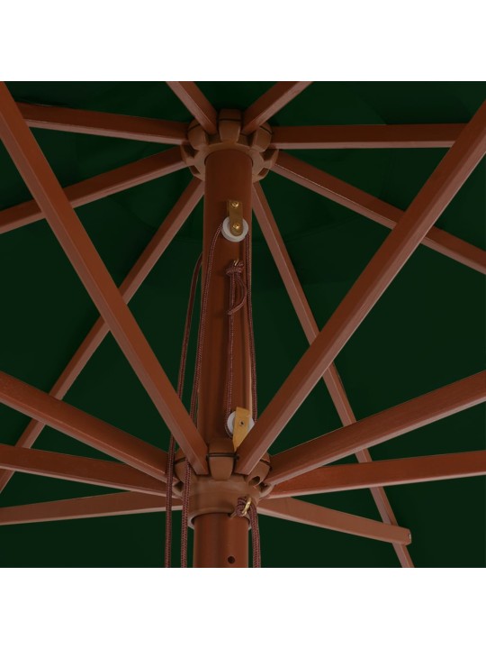 Dārza saulessargs ar koka kātu, 350 cm, zaļš