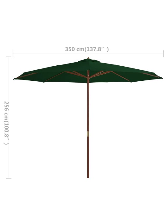 Dārza saulessargs ar koka kātu, 350 cm, zaļš