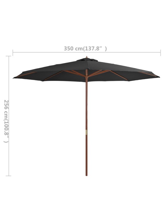 Dārza saulessargs ar koka kātu, 350 cm, antracītpelēks