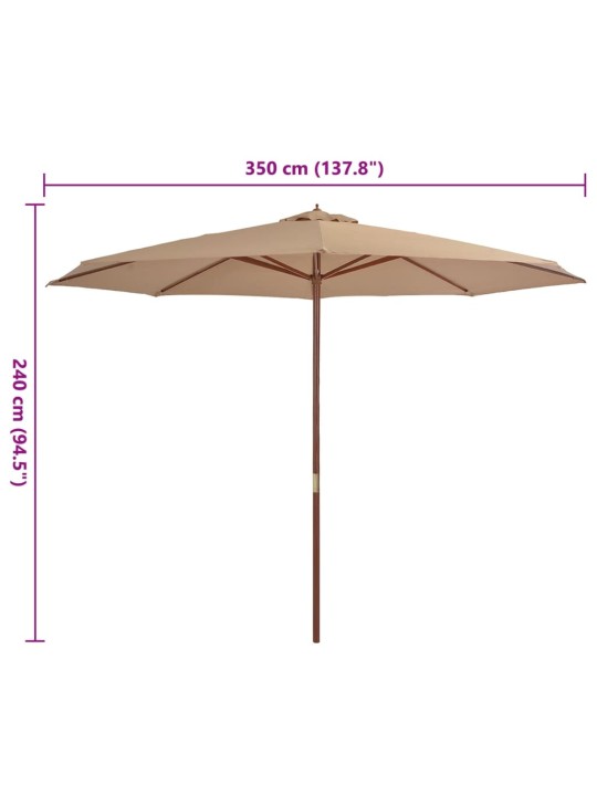 Dārza saulessargs ar koka kātu, 350 cm, pelēkbrūns