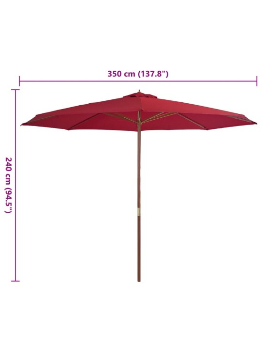 Dārza saulessargs ar koka kātu, 350 cm, vīnsarkans
