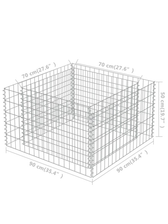 Gabions, augstā puķu kaste, cinkots tērauds, 90x90x50 cm