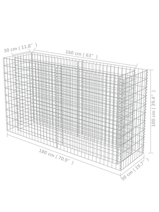 Gabions, augstā puķu kaste, cinkots tērauds, 180x50x100 cm
