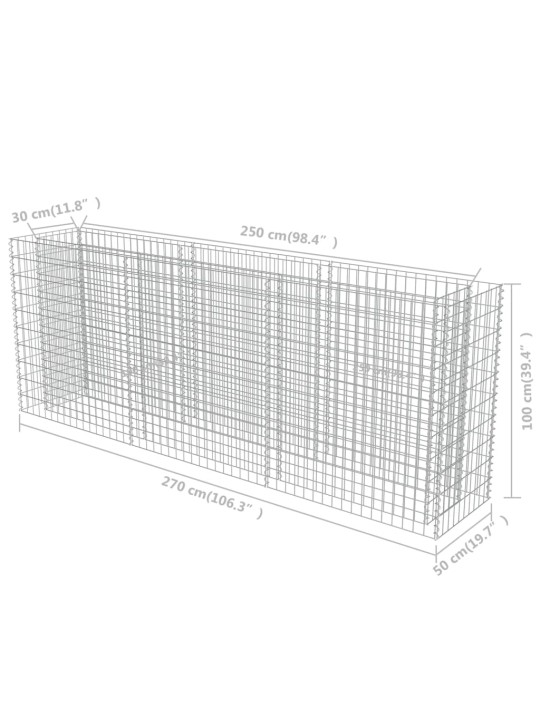 Gabions, augstā puķu kaste, cinkots tērauds, 270x50x100 cm