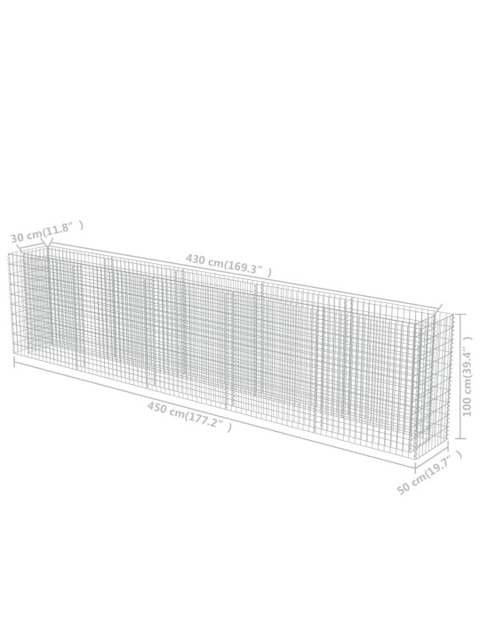 Gabions, augstā puķu kaste, cinkots tērauds, 450x50x100 cm