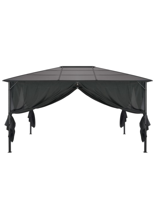 Dārza nojume ar aizkariem, alumīnijs, 4x3x2,6 m, melna