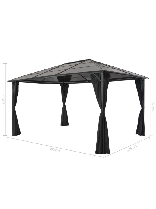 Dārza nojume ar aizkariem, alumīnijs, 4x3x2,6 m, melna