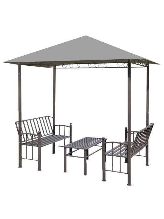 Dārza nojume ar galdu un soliem, 2,5x1,5x2,4 m, pelēka