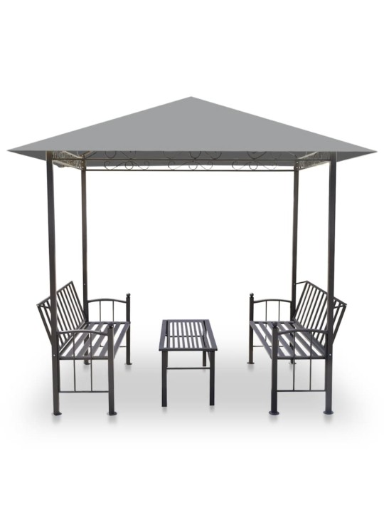 Dārza nojume ar galdu un soliem, 2,5x1,5x2,4 m, pelēka
