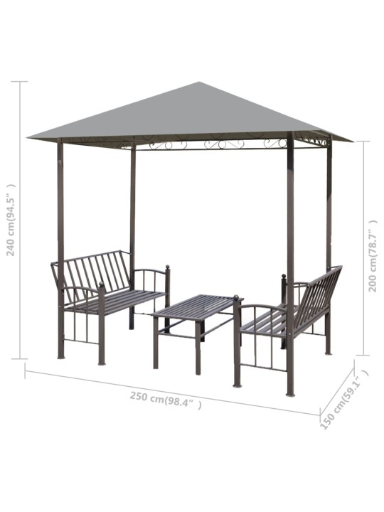 Dārza nojume ar galdu un soliem, 2,5x1,5x2,4 m, pelēka