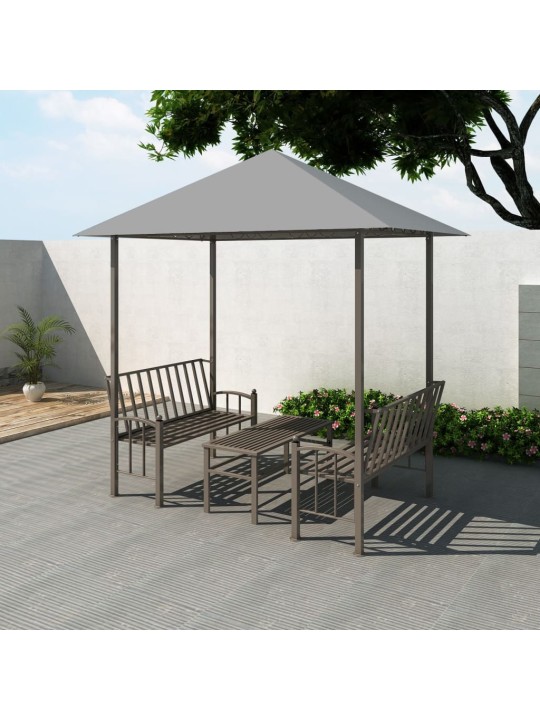 Dārza nojume ar galdu un soliem, 2,5x1,5x2,4 m, pelēka