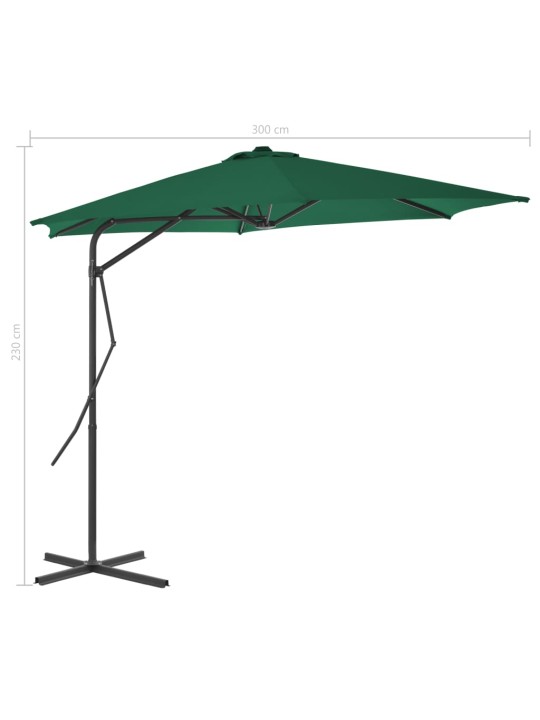 Dārza saulessargs ar tērauda kātu, 300 cm, zaļš