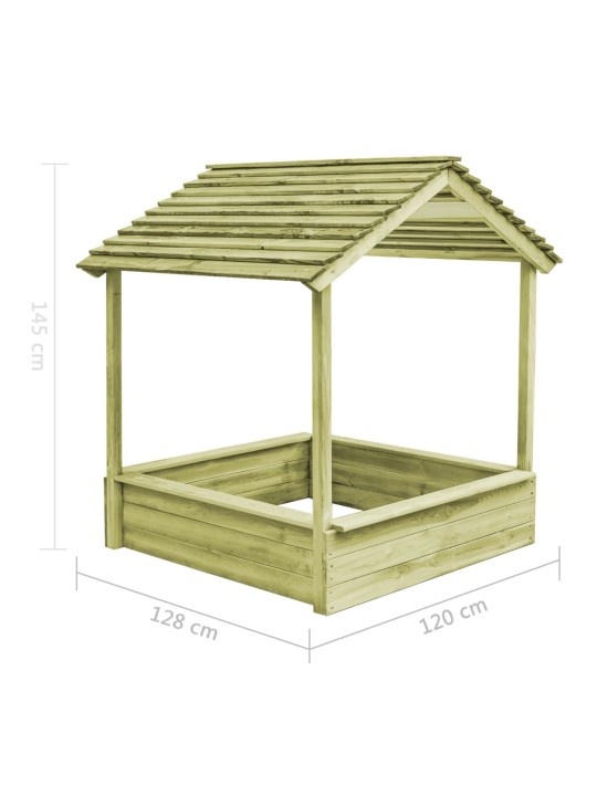 Āra rotaļu māja ar smilšu kasti, priežkoks, 128x120x145 cm