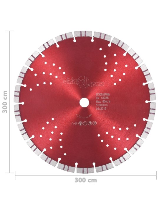 Dimanta griešanas disks, ar turbo un caurumiem, tērauds, 300 mm