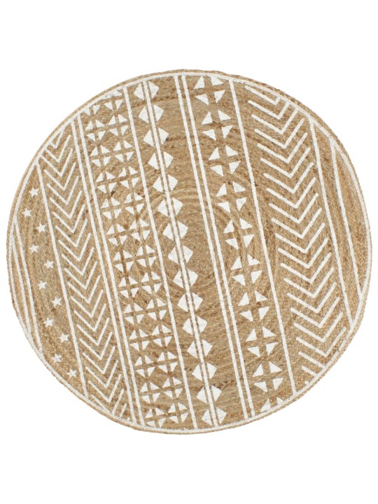 Paklājs ar baltu apdruku, džuta, 120 cm, roku darbs