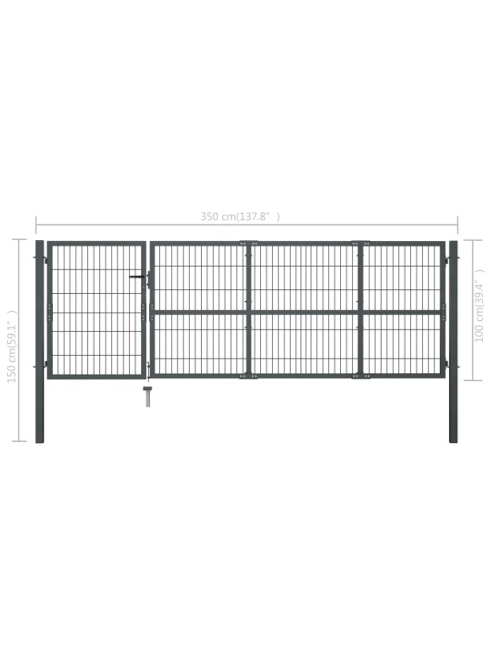Dārza vārti ar stabiem, 350x100 cm, tērauds, antracītpelēks