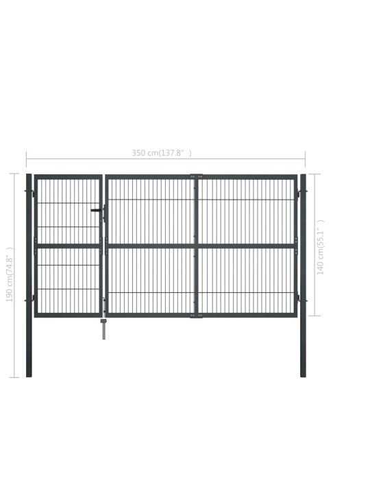 Dārza vārti ar stabiem, 350x140 cm, tērauds, antracītpelēks
