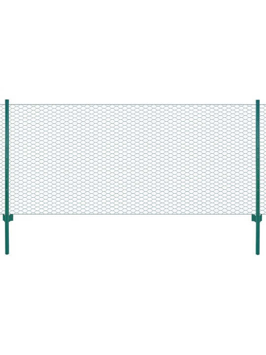 Stiepļu žogs ar stabiem, 25x1 m, zaļš tērauds