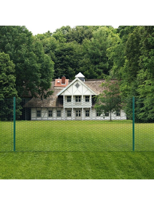 Stiepļu žogs ar stabiem, 25x0,75 m, zaļš tērauds