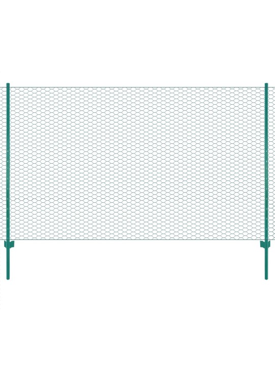 Stiepļu žogs ar stabiem, 25x1,5 m, zaļš tērauds