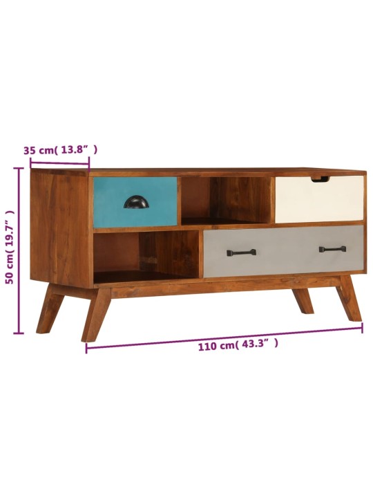 Tv skapītis ar 3 atvilktnēm, 110x35x50 cm, akācijas masīvkoks